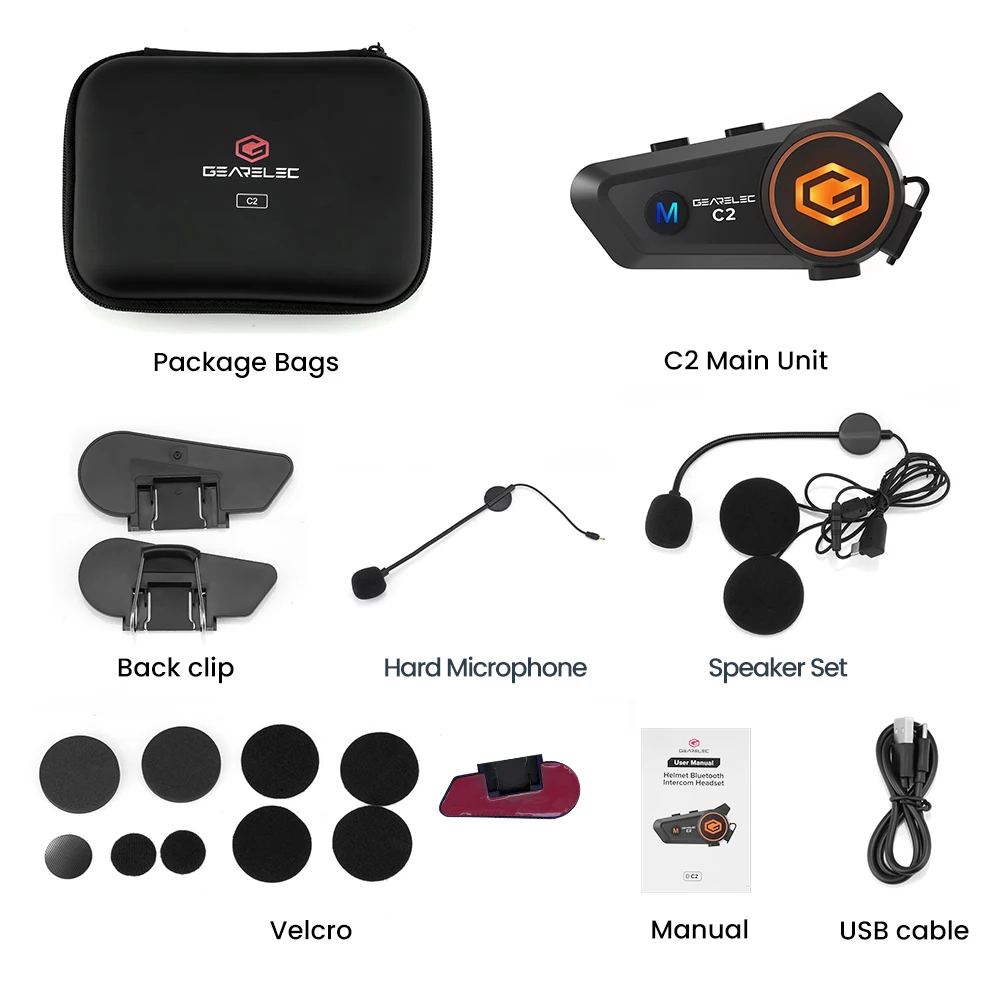 GEARELEC C2 Motorcycle Helmet 5.3 Bluetooth Intercom Headset 50m 2-Rider IP67 Waterproof BT Wireless Communication Multicolor image 6