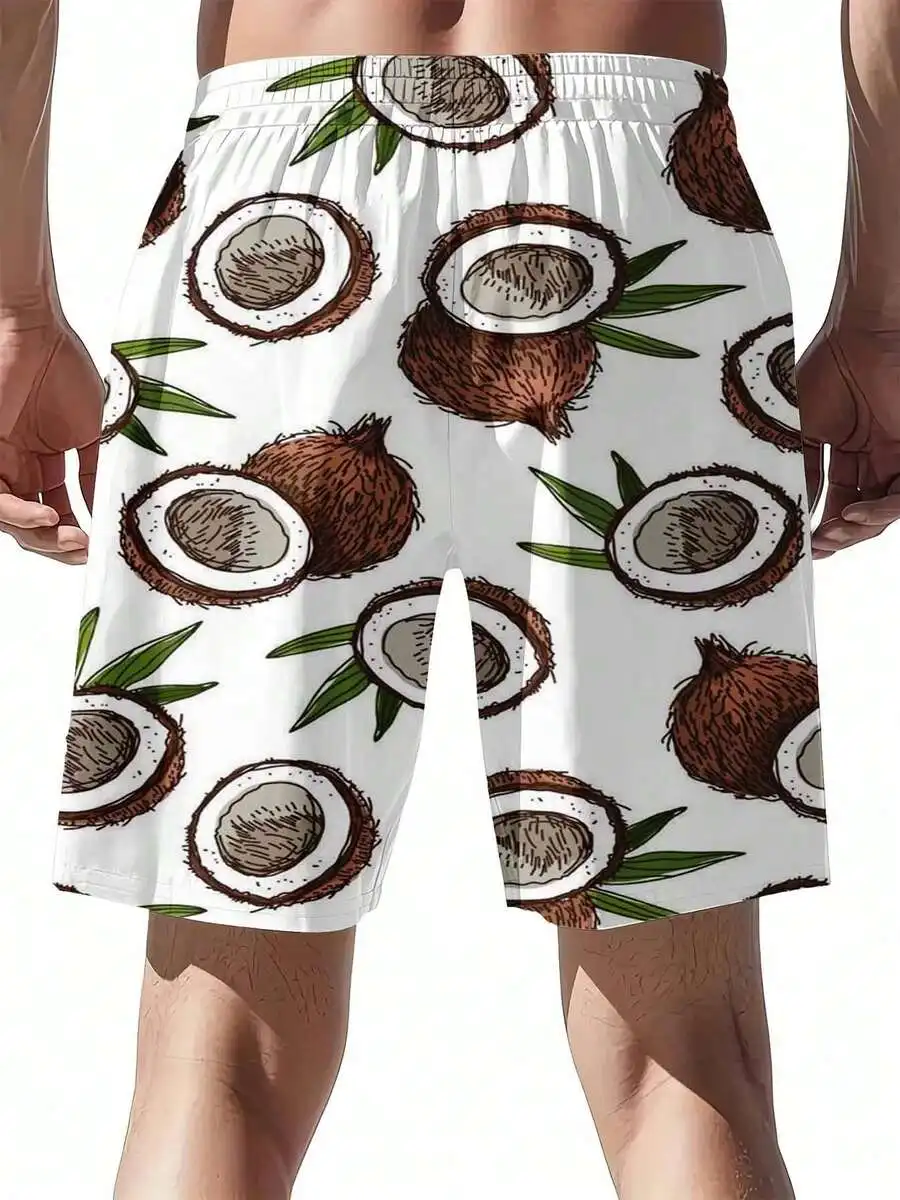 

Coconut Print Mens Swim Shorts Summer Beach Board Shorts Quick Dry Pool Ocean Wear