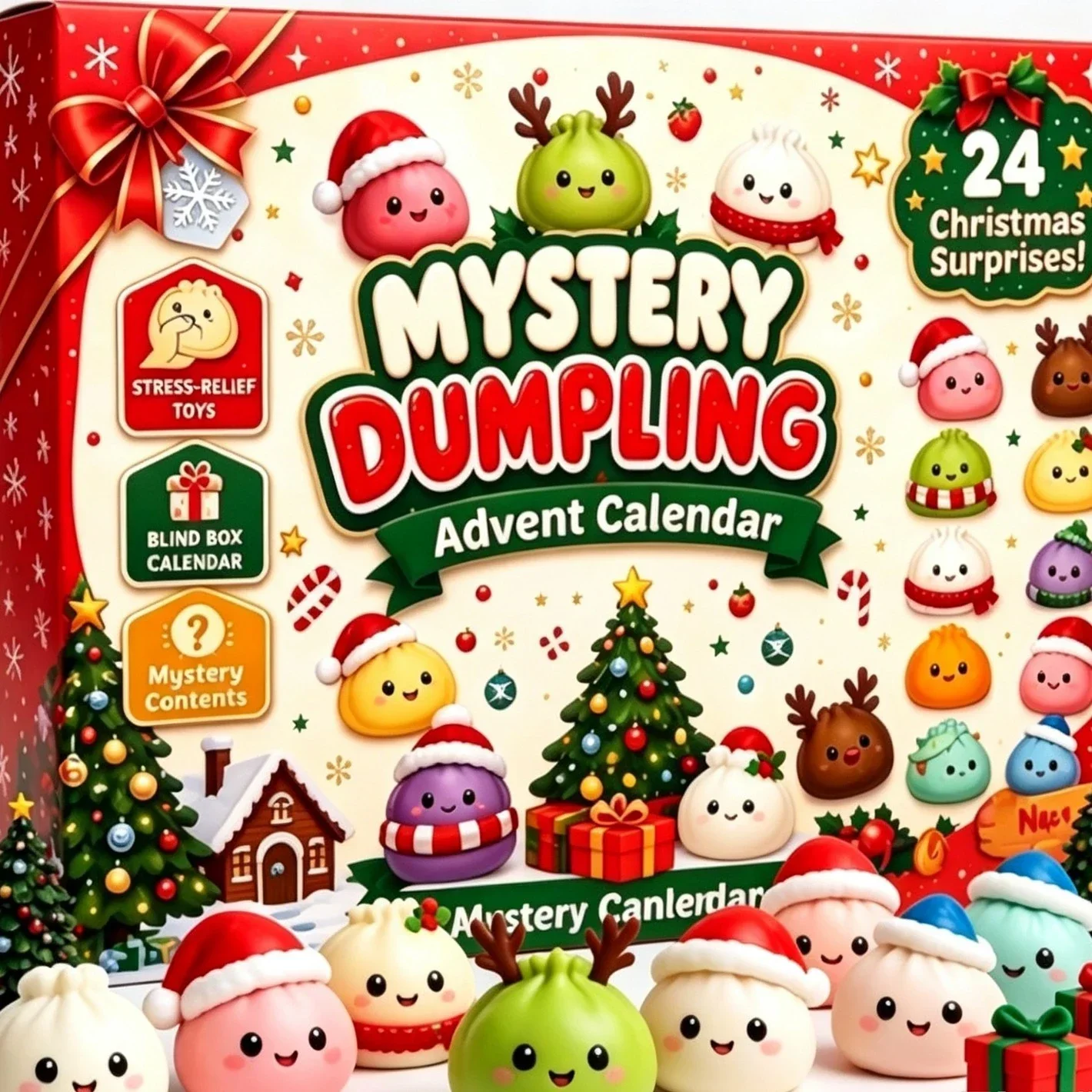 @@Christmas Squishies Advent Calendar 2026 24 Days Countdown Dumpling Squishy Toys Slow Rising Squeeze Fidget Sensory Decor Gift