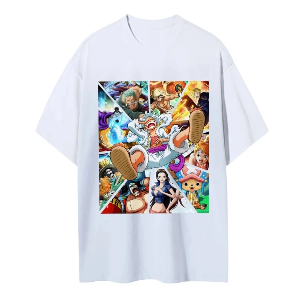 

One Piece Straw Hat Pirates Unisex Pure Cotton T-shirt 2026 Summer Anime Print Loose Casual Parent-child Short Sleeved Top