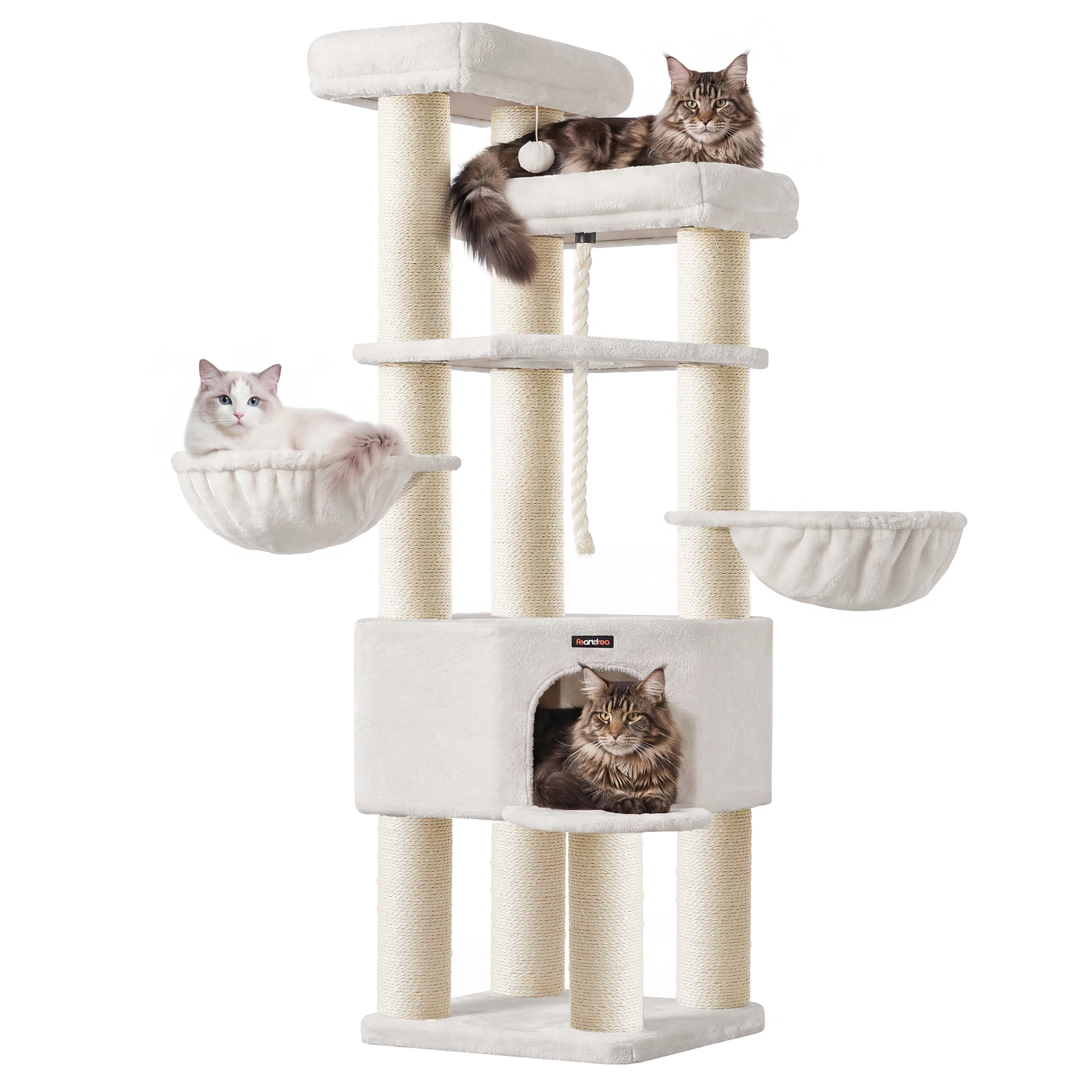 FEANDREA XL Kratzbaum Katzenturm Stabil für Große Katzen Mit Sisalstamm 55 X 55 X 186,7 cm