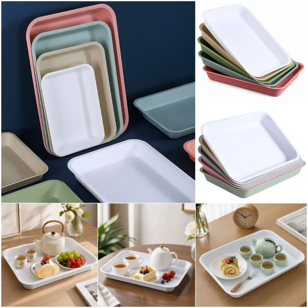 High Quality Multicolor Serving Tray Plastic Multi-sizes Storage Tray Anti-Slip Rectangle Fruit Tray Kitchenware
