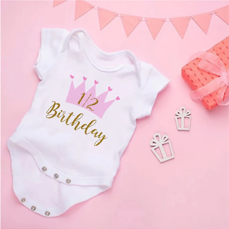 Summer Newborn Infant Baby Clothes Ice Cream 1/2 Birthday  Toddler Jumpsuits Boys Girls Birthday Party Short Sleeve Outfits Gift