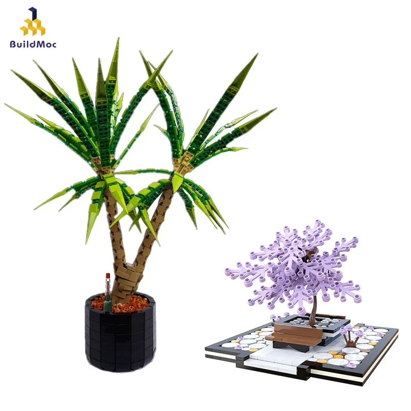 BuildMoc Room Plant Dracaena Marginata Building Blocks Set Dragon Dracunculus Tree DIY Flower Bricks Model Toy For Children Gift