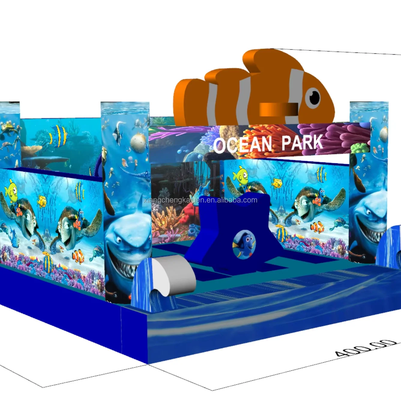 Inflatable Bouncy Castle, Ocean Theme PVC Play Jumper, Outdoor Amusement Park, Inflatable Bouncer for Kids
