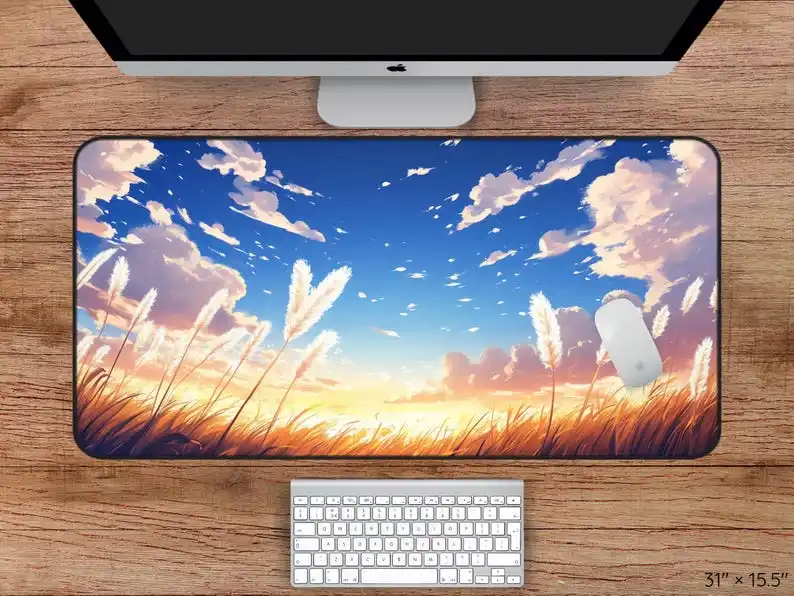 Field and Sky Desk Mat, Non-slip and Waterproof Gaming Mousepad, Office and Gaming Desk Decoration Mat,perfect Gift for Friends.