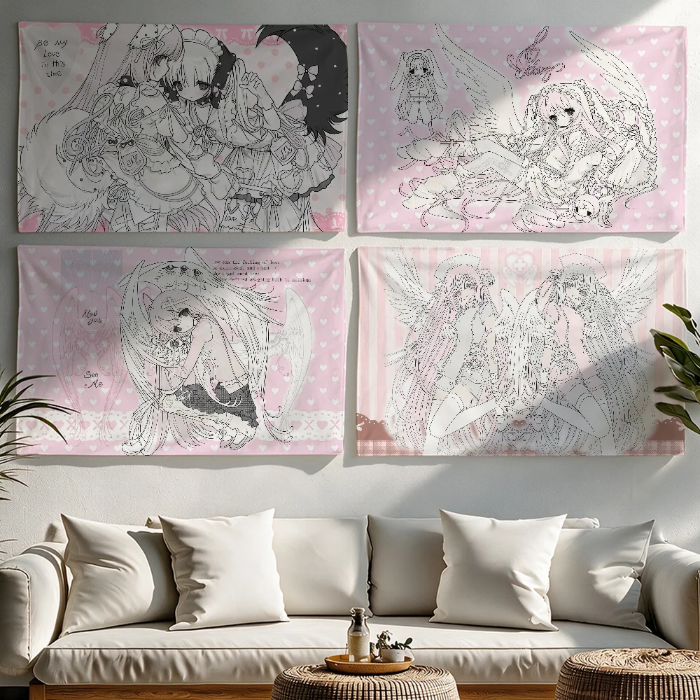 Pink Angel Anime Girl flag Tapestries Outdoor Parties Bedrooms Living Rooms Dorm Rooms Wall Decor Banners Gifts