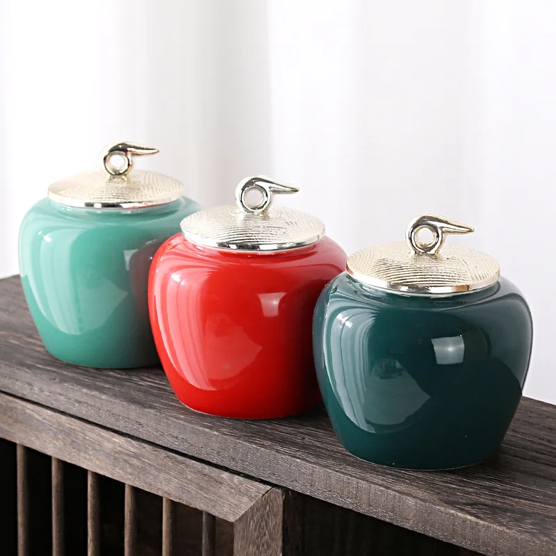 European-style Ceramic Tea Canister Round Gongfu Tea Storage Jar Celadon Sealed Container for Candies Nuts and Spices Kitchen