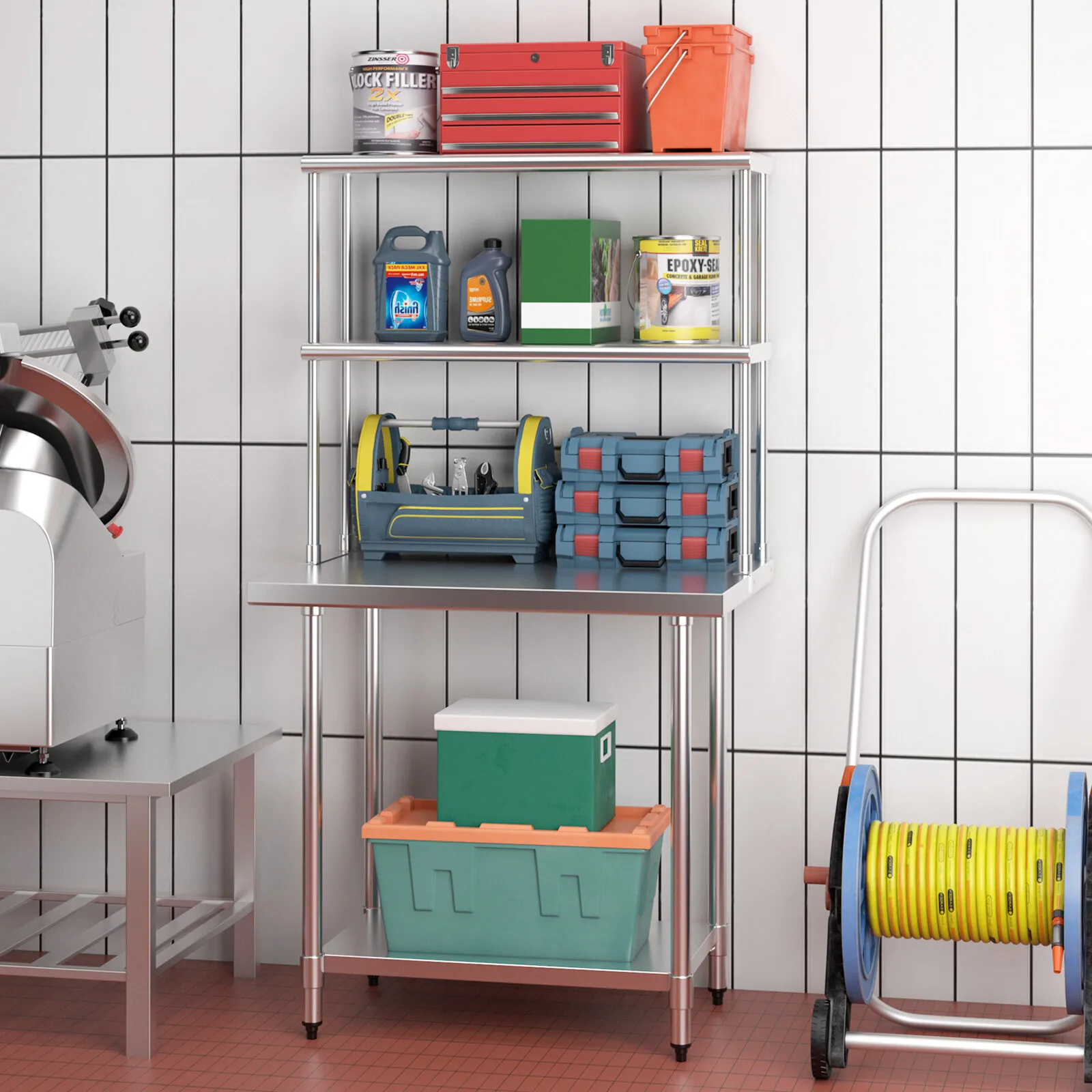 2-Tier Overshelf for Prep & Worktable Stainless Steel Adjustable Lower Shelf 36"