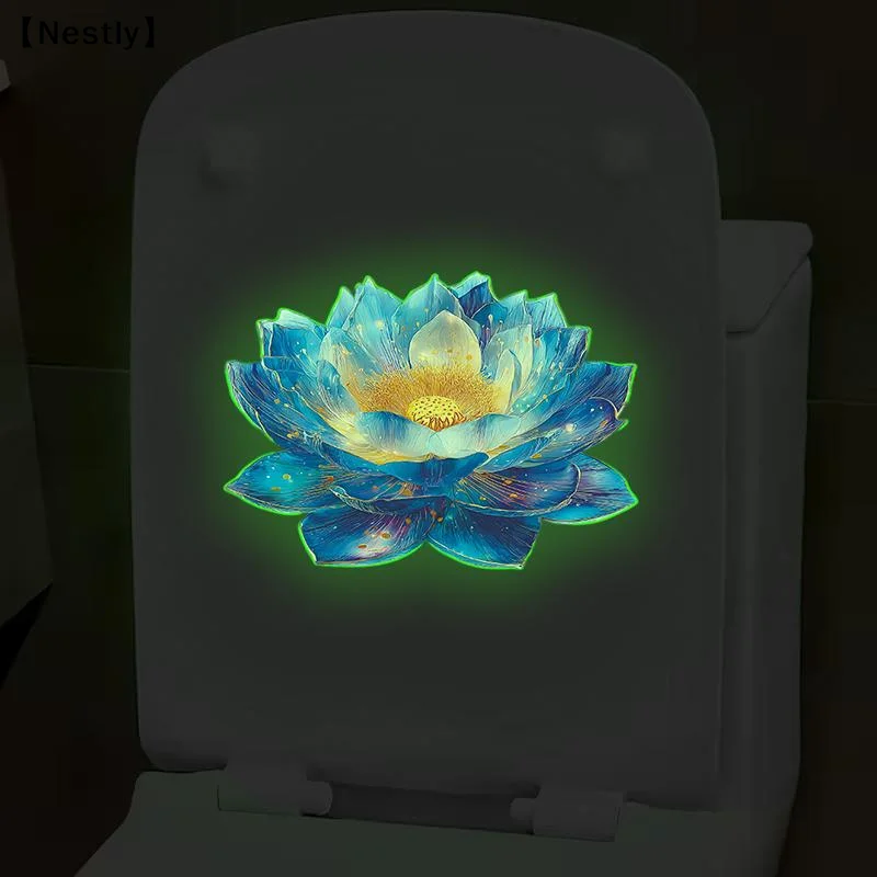 Glow-In-The-Dark Flower Toilet Stickers PVC Self-adhesive Removable Wall Sticker Luminous Effects Car Sticker Home Decor〔Nest〕