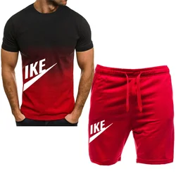 2024 Summer Men's T-shirt and shorts set, running fashion printed short sleeved sports T-shirt