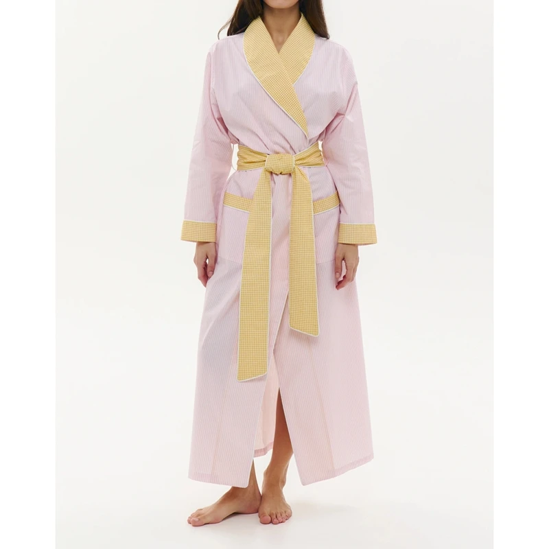 

HEZIOWYUN Women's Long Sleeve Kimono Bathrobe Plaid Color Block Belted Sleep Loungewear with Pockets for Bedroom, Living Room
