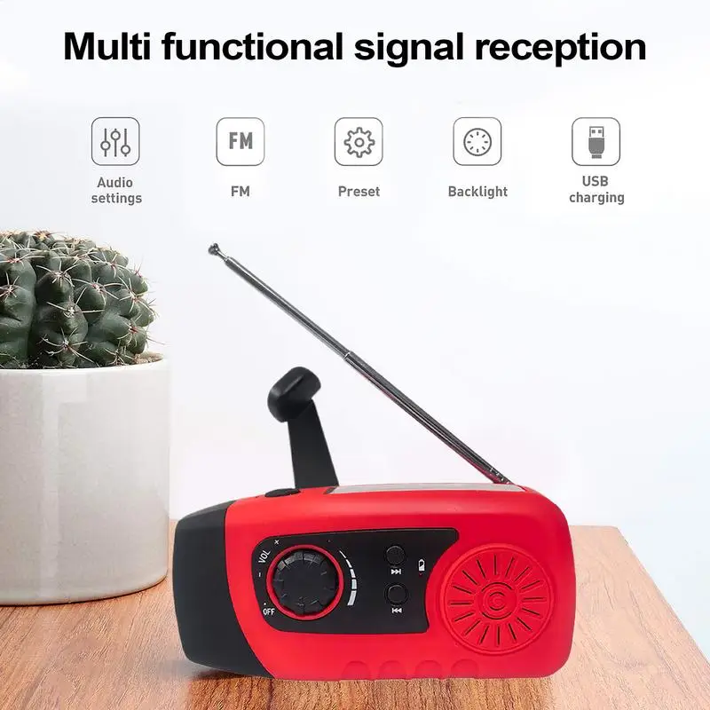 كرنك اليد راديو 2000mAh تعمل بالطاقة الشمسية راديو مصباح ليد جيب بطارية قابلة للشحن شاحن الهاتف الخليوي للمشي في الهواء الطلق انقطاع