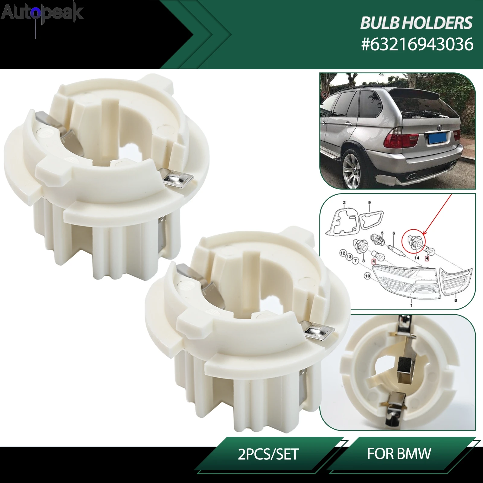 2pcs Car Stop Brake Tail Light Lamp Base Bulb Holder Socket Auto Accessories 63216943036 Fits For BMW X5 E53 E70 E65 E66 X3 E83
