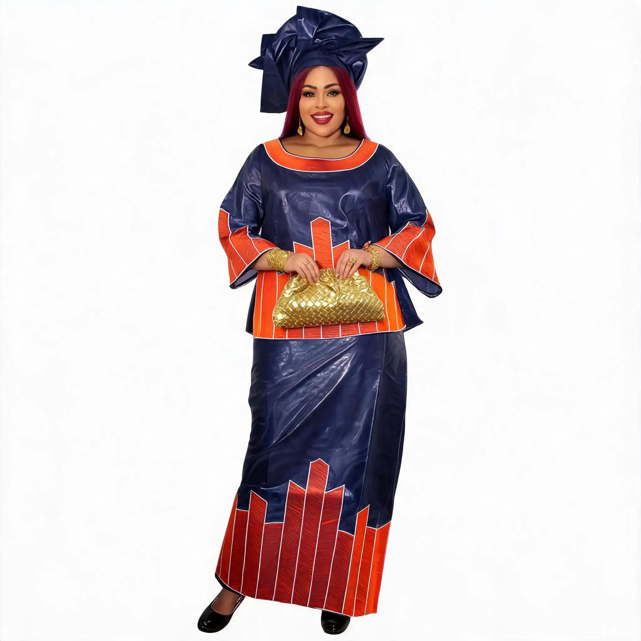 African Dresses For Women Plus Size Bazin Riche Embroidery Design Long Dress With Scarf
