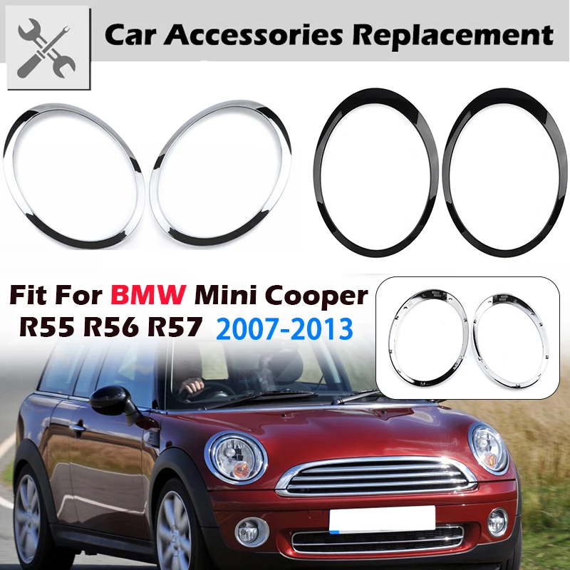 Rhyming Car Headlight Trim Ring Bezel Cover Chrome Glossy Black Fit For Mini Cooper R55 R56 R57 R58 2007-2015 Car Accessories