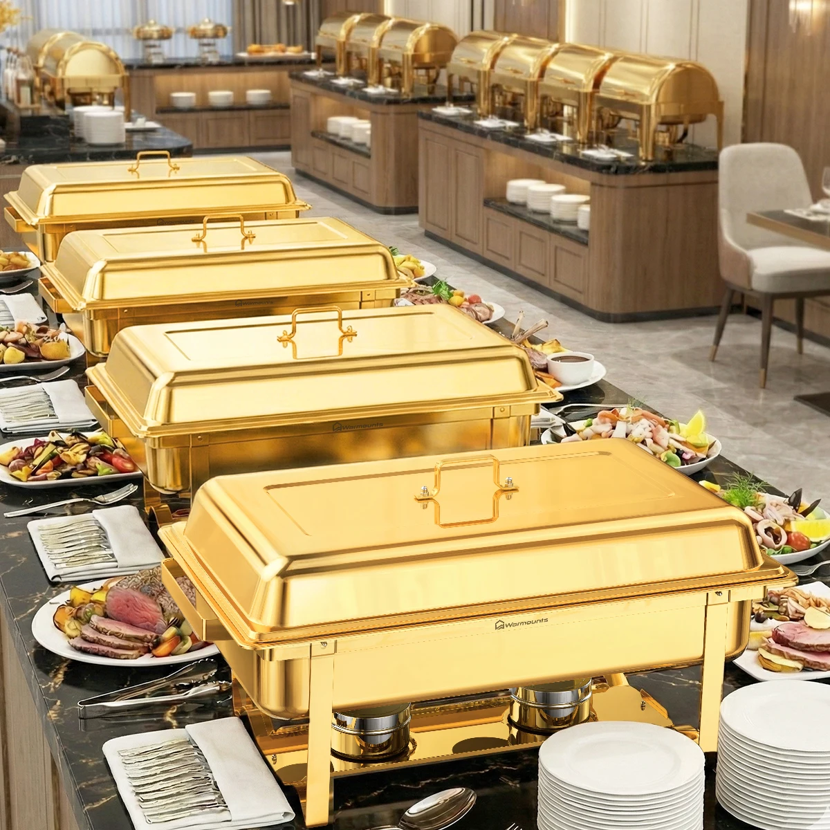 4 stuks 10L vierkante chafing dishes voor buffet, 201 materiaal, chafing dish buffetset, voedselwarmers voor feesten, buffet, bruiloft, verjaardag
