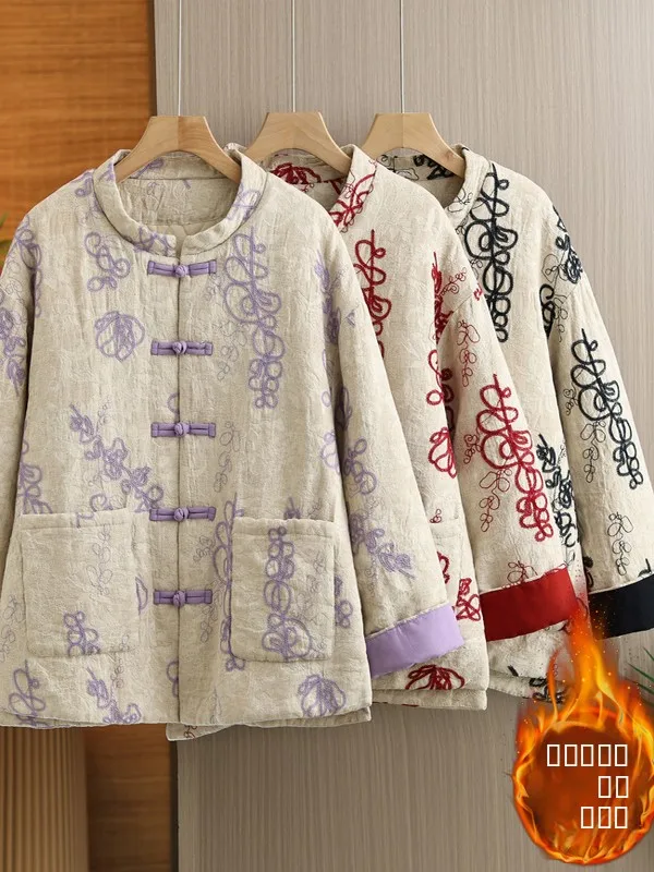 

Аутентичные китайские свободные женские хлопковые куртки большого размера с пуговицами, новая зимняя коллекция, теплое пальто средней длины