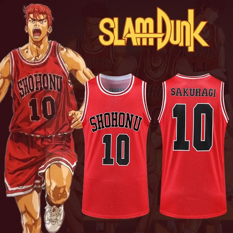 2024 New Anime Slam Dunk Cosplay Costume Sakuragi Hanamichi Shirt Men's Red 10th 11th Basketball Jersey Kaede Rukawa Tops