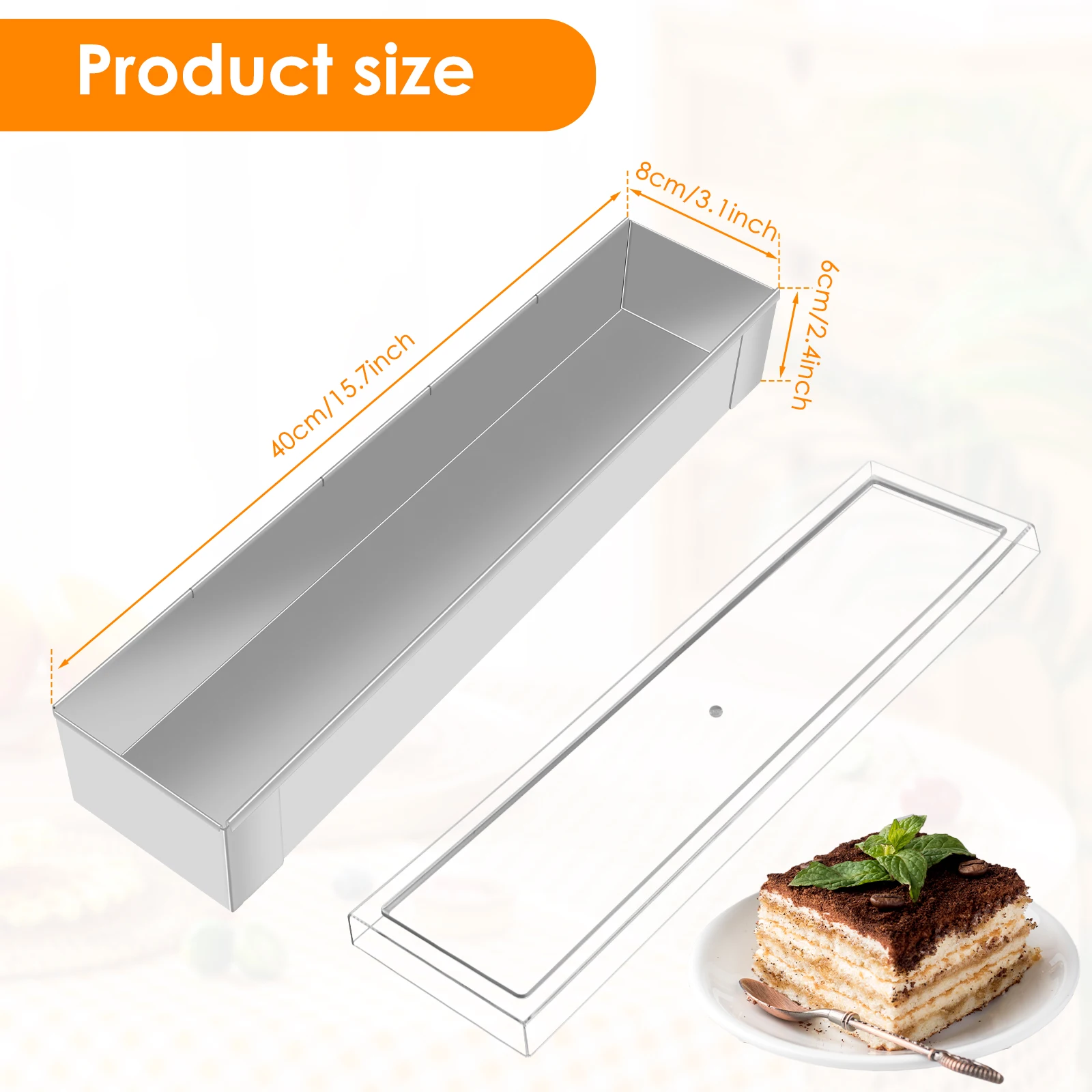 Rectangle Tiramisu Mold Cake Pan Stainless Steel/ Aluminum Alloy Long Cake Baking Pan with Lid Removable Mousse Mold for Cake