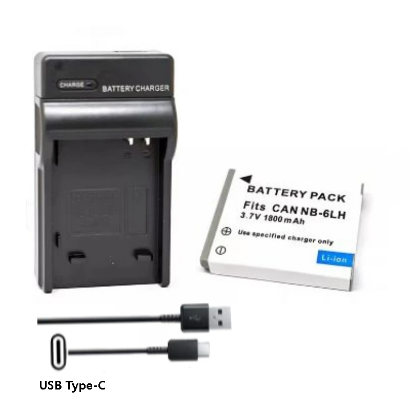 3.7V 1800mAh NB-6L Battery+USB Type-C Charger For Canon SX600 SX510 SX500 SX280 SX275 SX260 SX240HS IXUS 95 105 300 310