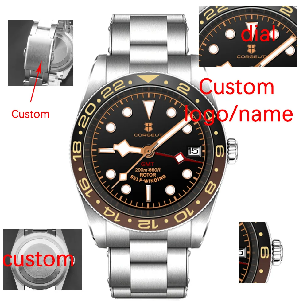 Custom Luxury NH34 Mechanical Wristwatch Stainless Steel GMT Watch Top Brand Sapphire Glass Men Watches reloj hombre