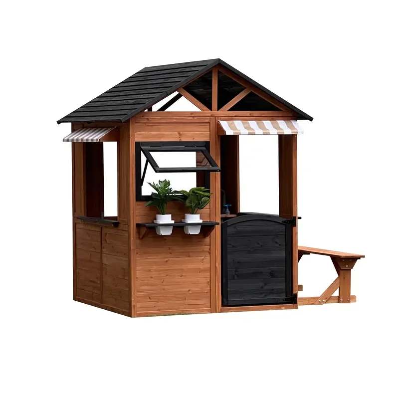 Wooden Dollhouse for Kids Four Seasons Playhouse with Doors Windows Flower Pots Boxes Children Furniture Toy House Gift Kids