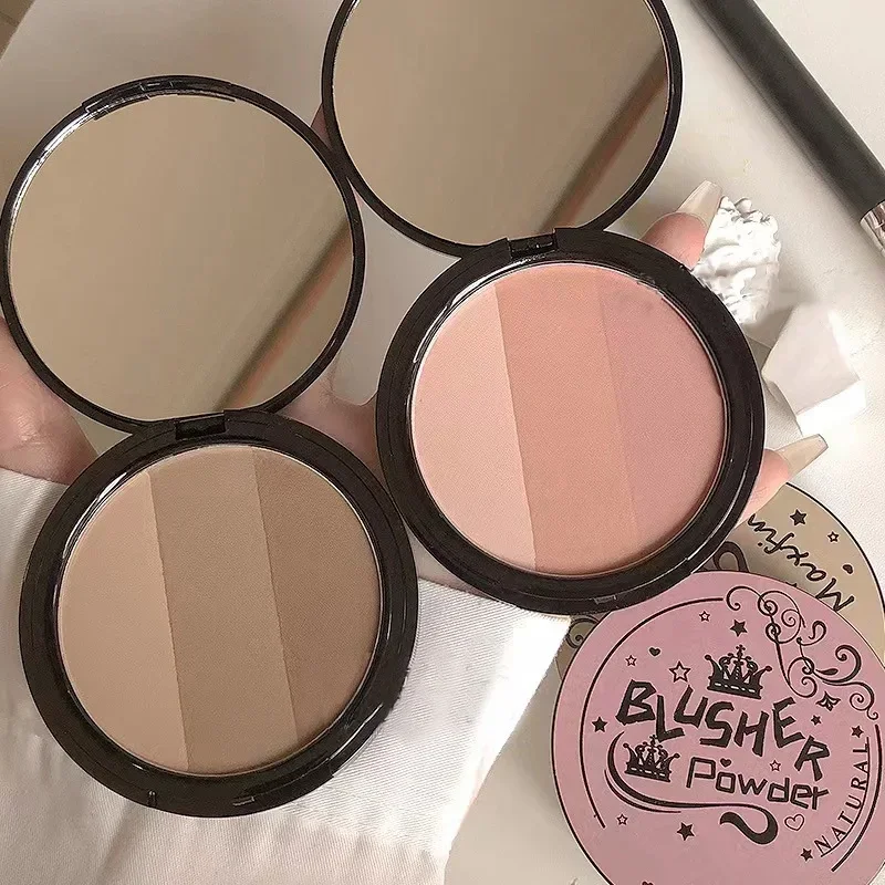 Paleta de recorte gris de 3 colores, paleta de contorno iluminadora de rubor mate, paleta de Maquillaje facial multiuso para resaltar rubor de contorno
