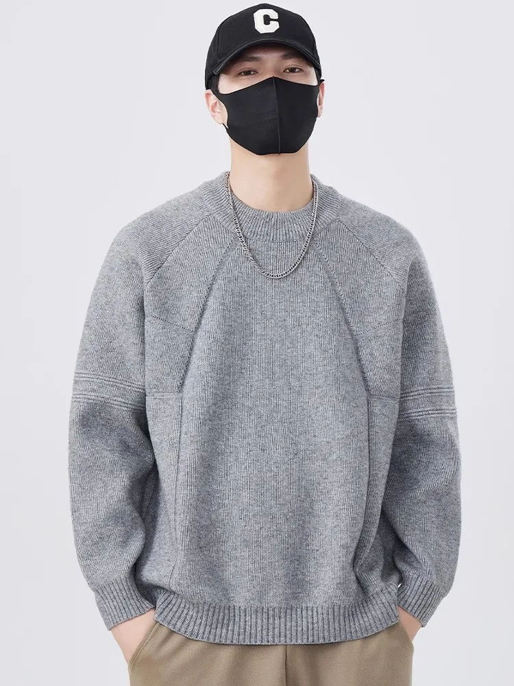 

Новый корейский вязаный круглый свитер Ne, мужская повседневная свободная верхняя одежда, осень-зима, модный, однотонный, универсальный