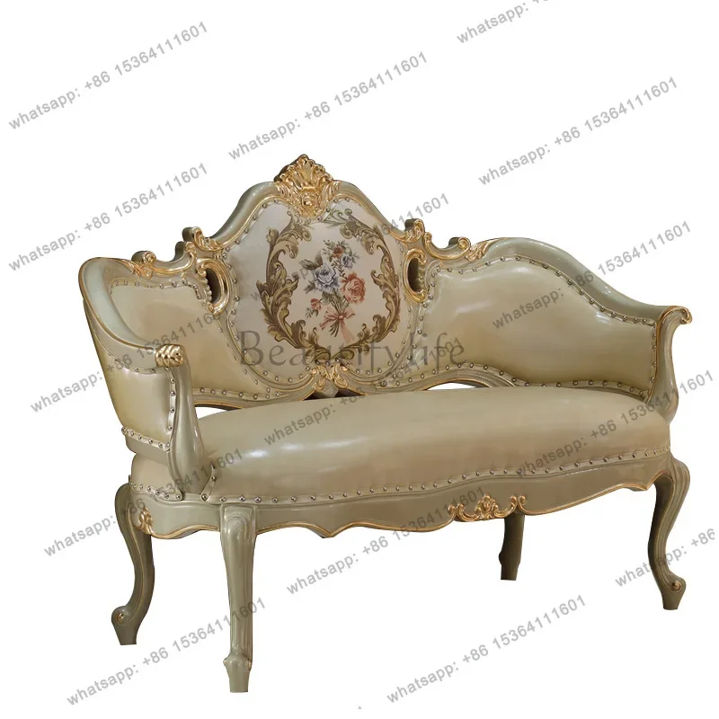 

yj57 European solid wood bedside stool, high-end luxury chaise longue double seat