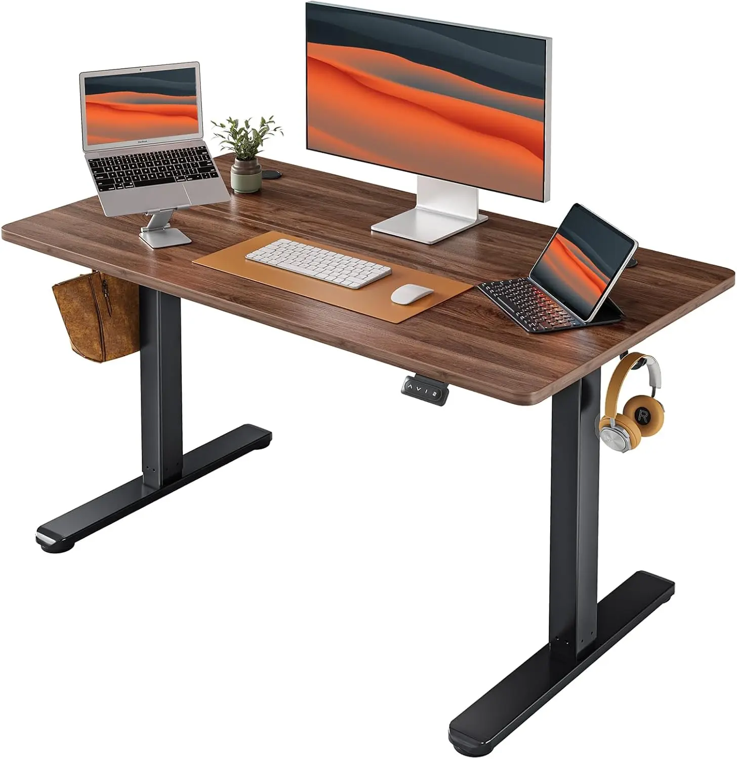 Electric Standing Desk Adjustable Height, 40 x 24 Inch Sit and Stand Desk, Ergonomic Workstation Computer Desk, Black Walnut