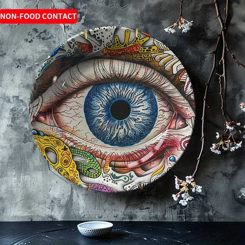 One Piece of Blue Eye-Themed Ceramic Decorative Plate - Hand-Painted And Not Suitable for Food Contact, Designed for Wall