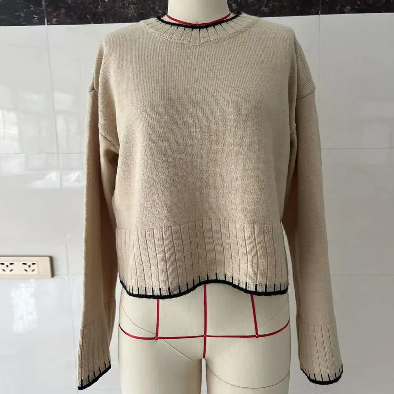 

Knitted Sweater Women Pullovers New Long Sleeve O-Neck Black Knit Sweater Pullover Women Tops Knitwears Sueters De Mujer Q1091