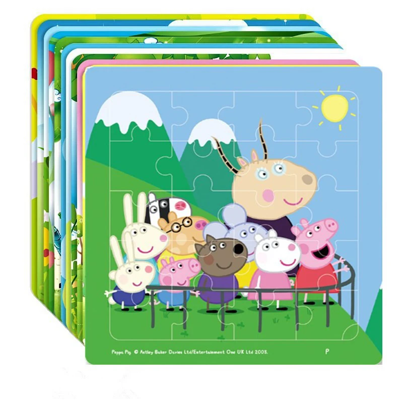 Rompecabezas de Peppa Pig, rompecabezas de educación temprana para niños de guardería, bloques de construcción ensamblados de papel, juguete de