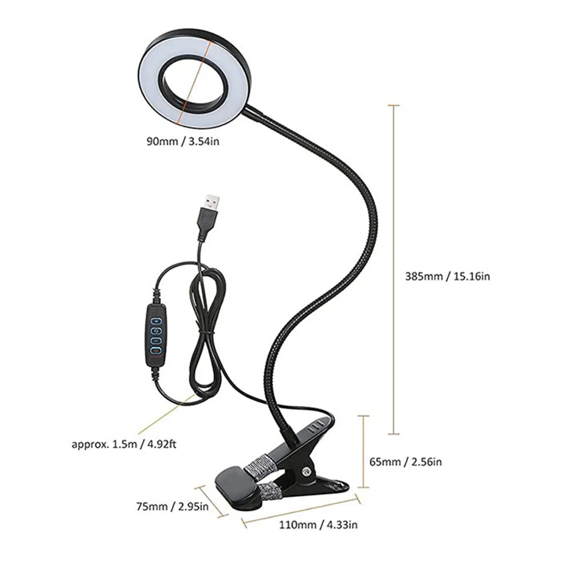 Clip on Light Reading Lights USB Desk Lamp with 3 Color Modes 10 Brightness Gooseneck Clamp Lamp for Desk Headboard and Video