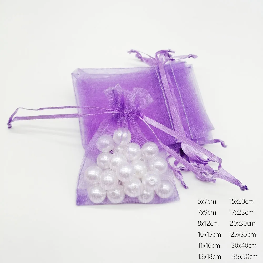 1000pcs Handmade Organizer Organza Drawstring Bags Light Purple Gift Pouch Sachet Packaging Birthday Party Favors Wedding Supply