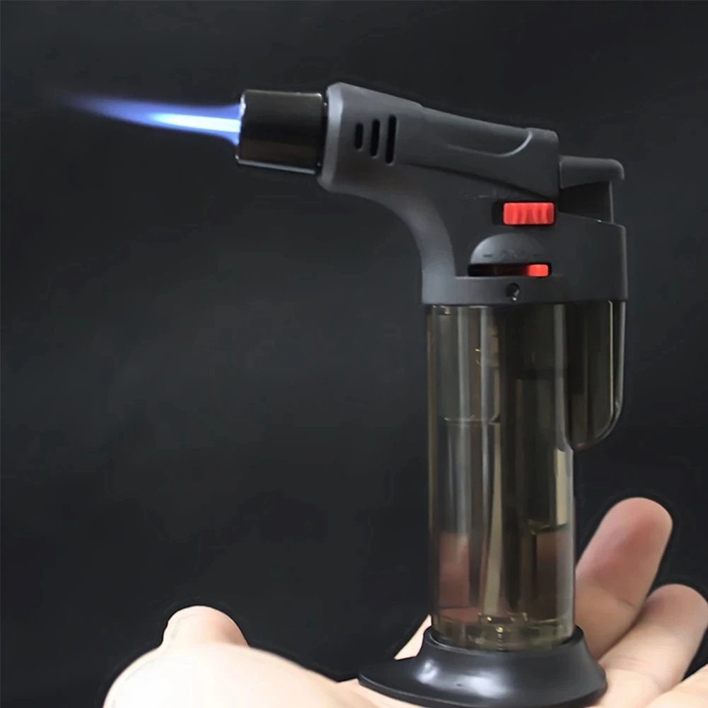 Portable Inflatable Lighter Butane Torch Lighter Transparent Visible Gas Lighter Blue Jet Flame Lighter Electronic Igniter