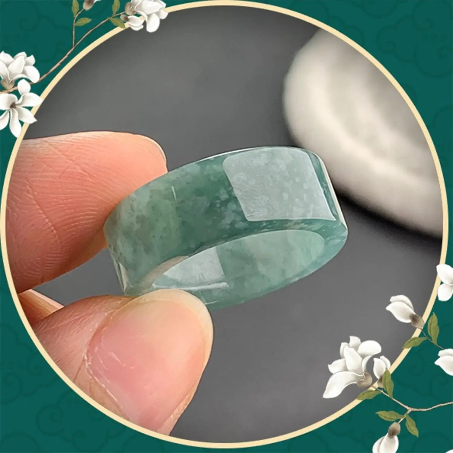 Blue Water Jadeite Band Ring 8mm Wide Natural Type A Guatemalan Genuine Untreated Gemstone Fixed Size Fine Jewelry Men Women