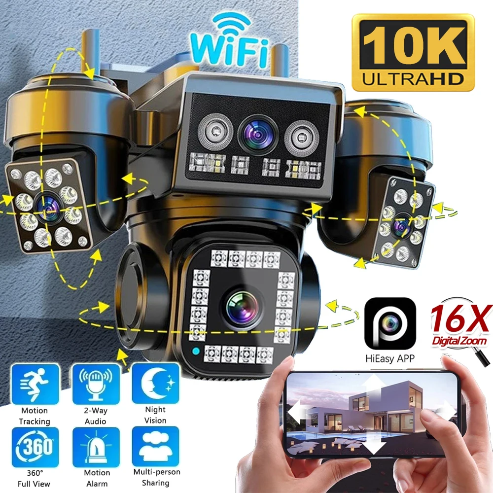 10K 20MP WiFi Security Camera 4 Lens 4 Screen 360° Ptz 16X Zoom Waterproof Home Surveillance CCTV Outdoor Street Video Camera