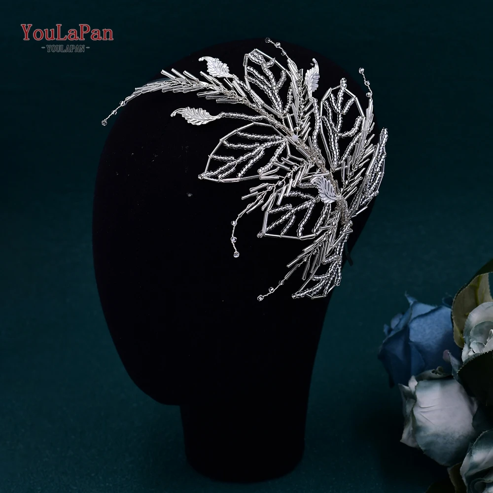 

YouLaPan Handmade Leaf Shape Beaded Headwear Woman Elegant Party And Wedding Headband Hair Accessories Bride Sparkly Tiara HP672