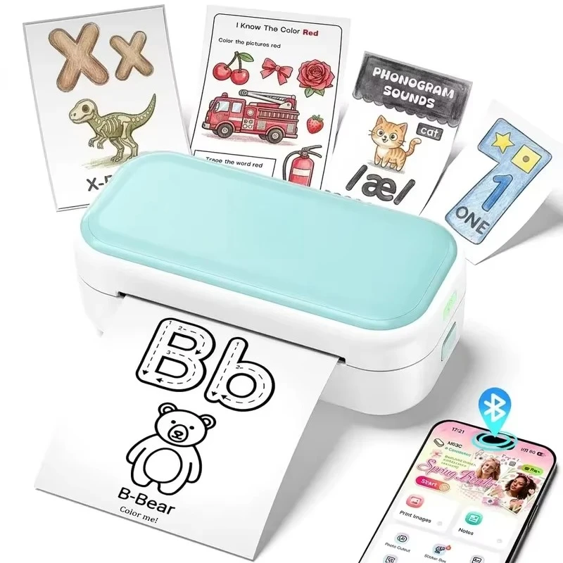 Phomemo M03C Mini Thermal Printer, Printer for Learning Flash Cards, Mini Sticker Printer Inkless Printer