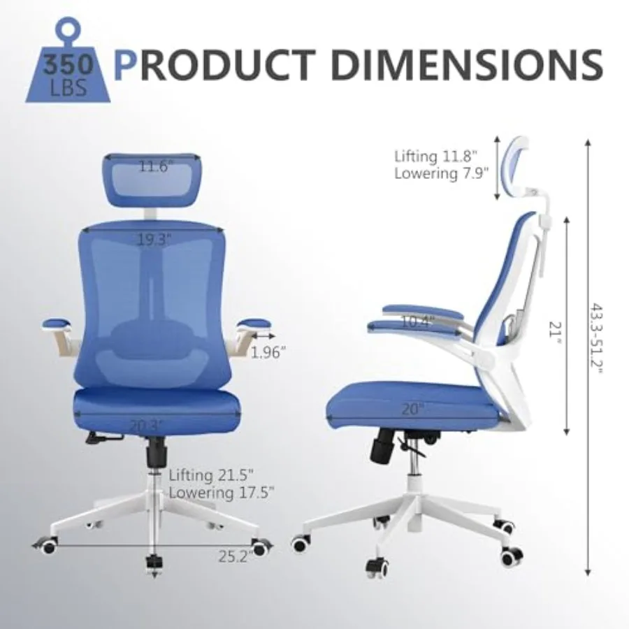 Ergonomic Office Chair for Home Office Use - Mesh Back with Black Frame, Adjustable 90-130 Recline, 360 Swivel Wheels, Lumbar S