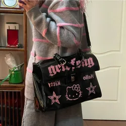 Sanrio Kawaii Hello Kitty Gothic Punk Vintage Pink Shoulder Bag Cross Chains Crossbody Bags Hot Girl Handbag Y2k Trend Tote Bag