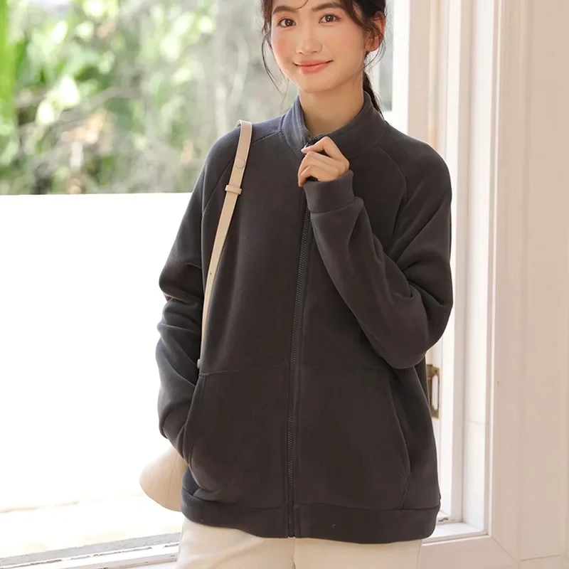 

2025 Long Sleeve Top Zip-up Cardigan Outside Winter Clothes Casual Cardigan for Women, Thick Cotton Coat, Women Clothing
