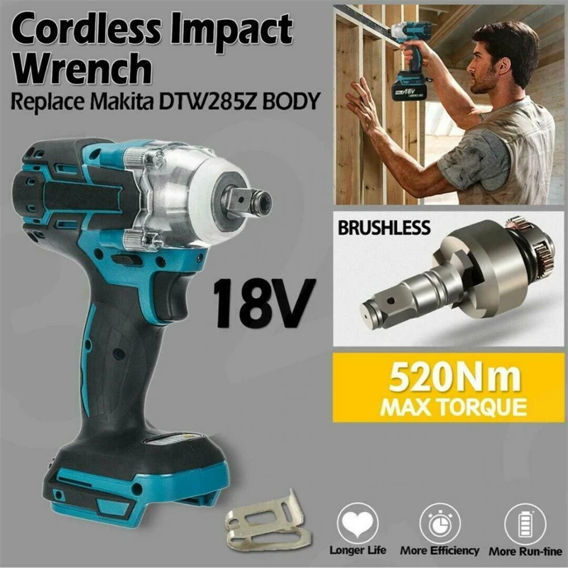 18V Brushless Electric Impact Wrench Hand Drill Installation 1/2 Socket Wrench 520Nm for Makita Battery Wrench Power Tool