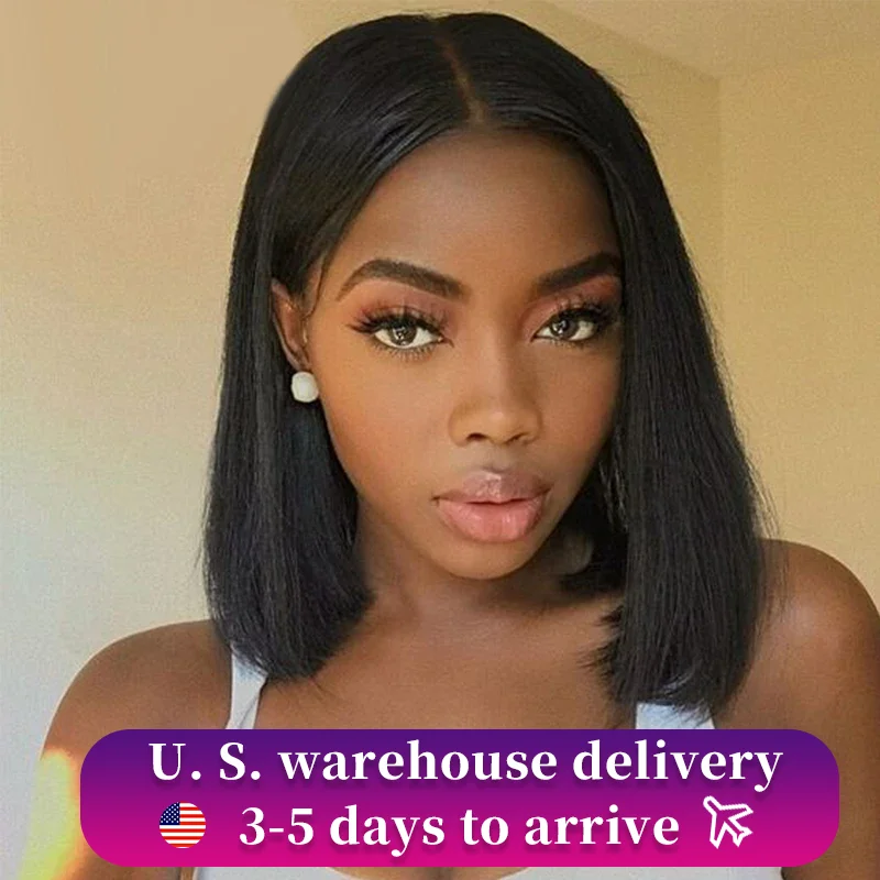 12 inch Straight Glueless Bob Wig Human Hair Wigs Ready to Wear Brazilian Remy Hair Wigs for Women 13x4 Pre Cut Closure Wigs