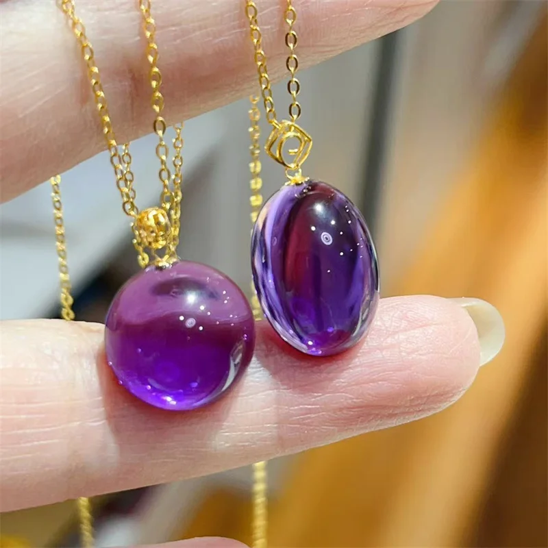 

18k Yellow Gold Necklace Pendant for Women Girl Lady Amethyst Gemstone Bride Wedding Anniversary Jewelry Gift Elegant Fashion