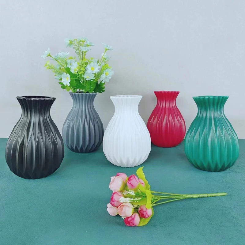 1 PCS Nordic Flower Vase Imitation Ceramic Plastic Flower Vase Living Room Desktop Decoration Wedding Centerpiece Arrangement