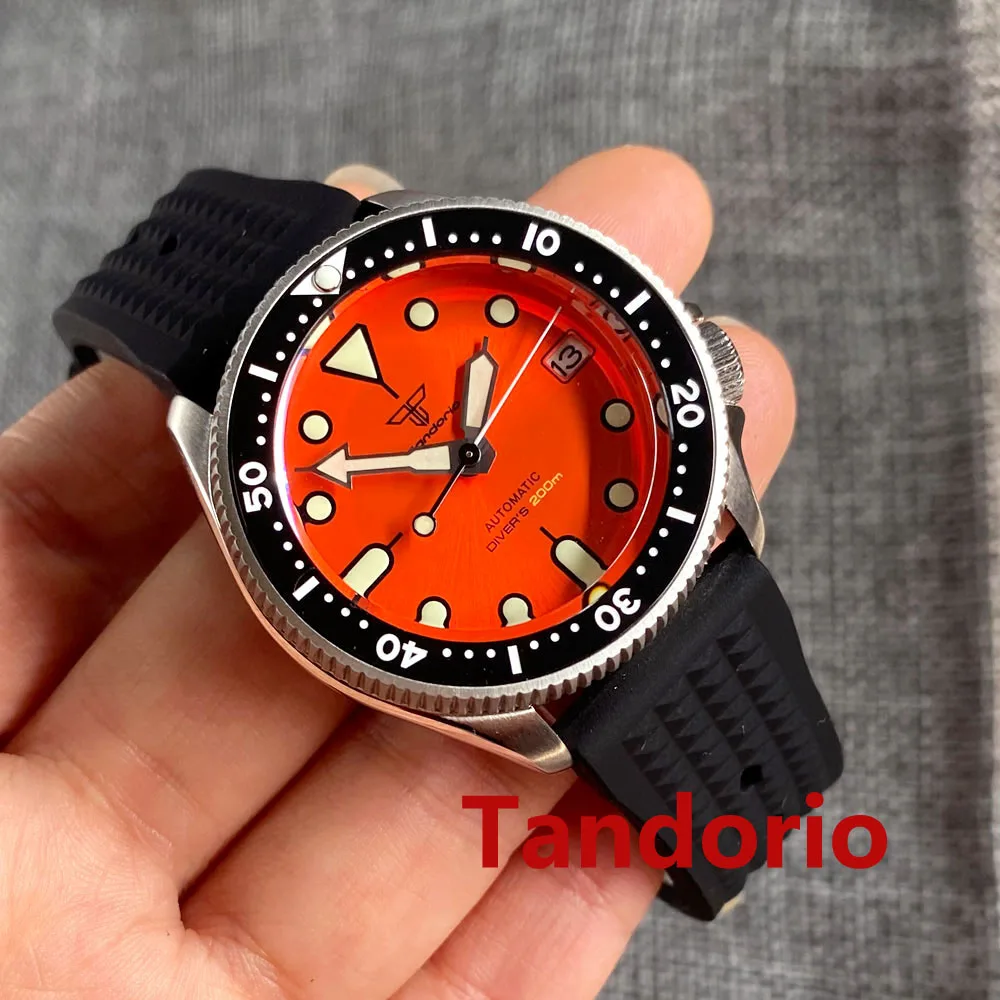 37mm 200M nurkowanie NH35A ceramiczna ramka szkiełka zegarka 120 kliknięć szafirowe szkło Luminous Auto pomarańczowa tarcza męski zegarek 3.8 korona