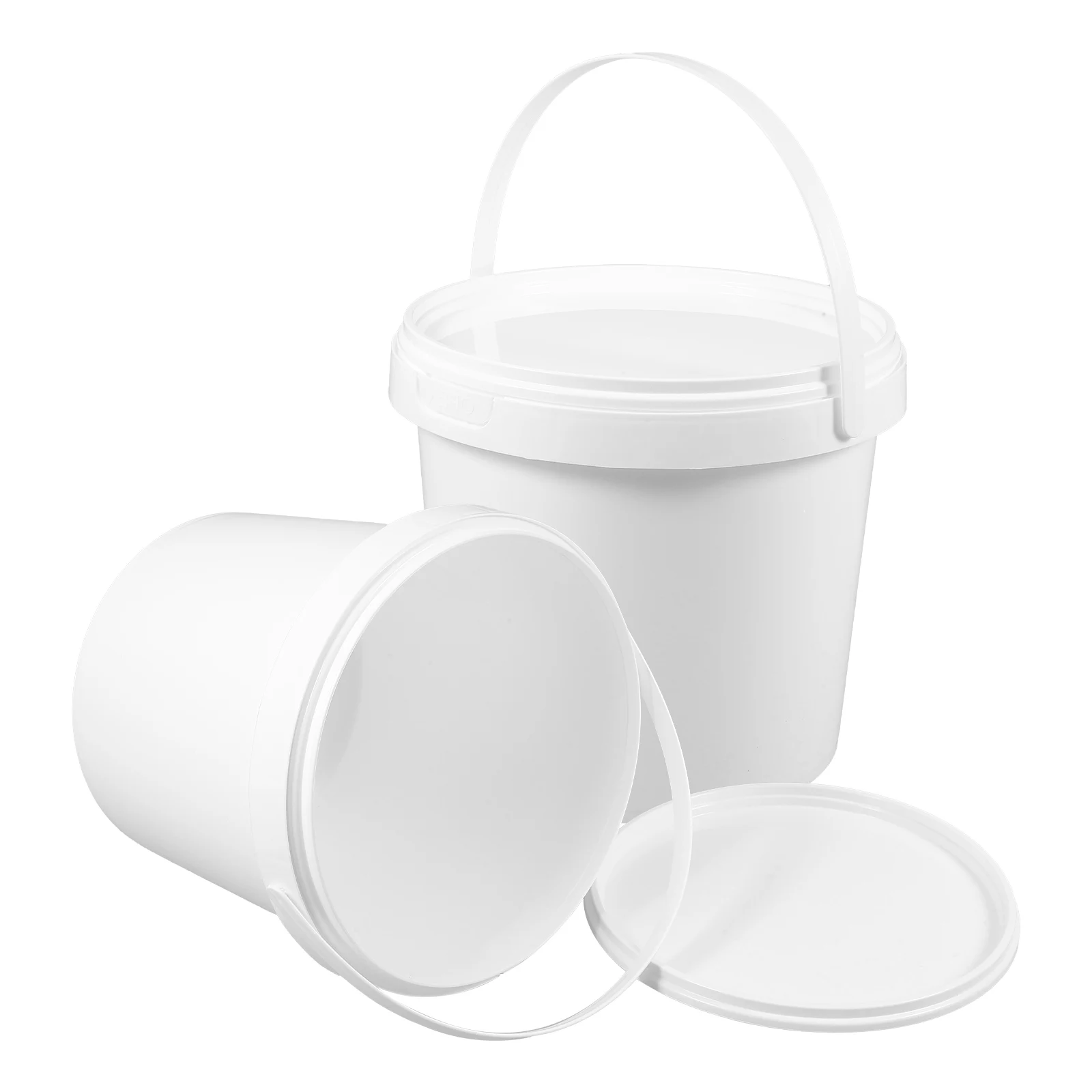 

2pcs Storage Bucket Toy Food Storage Bucket Portable Circular Bucket White Plastic Seal Plastic Buckets Of 2 Liters Handle For